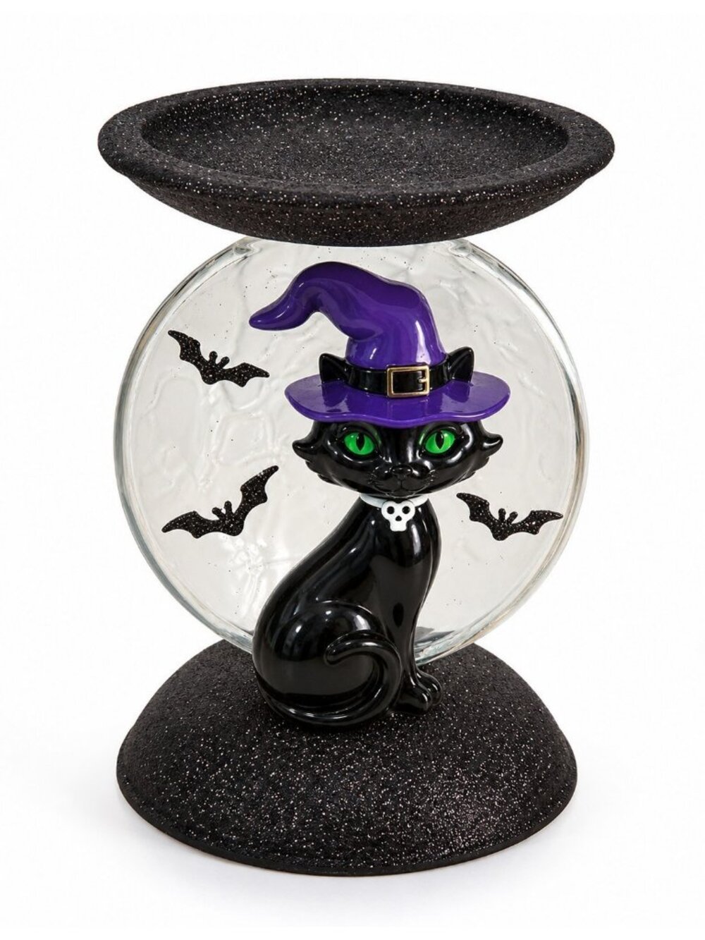 New Bath Body Works Halloween Black Cat Witch Light Up Candle Holder Glitter Bat